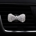 Sparkling crystal bowknot car vent clip air freshener made of premium metal and rhinestones - [Silver] Rhinestone Bow