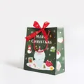Sacchetto regalo di Natale verde scuro con orso polare e fiocco rosso, misura media - Medio (24.5x22x10cm) / verde scuro
