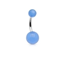 Blue 14G stainless steel belly button ring with curved barbell and polished resin beads - Light Blue Luminous Ball