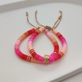 Bohemian colorful heishi bead bracelet set with natural pearl and gold accents - Red & Orange Set - With Rhinestone Spacers