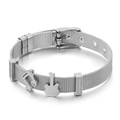 Silver mesh bracelet with musical charms like guitar and note on white background - Music Note & Guitar (KB117083-KFC)