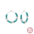 Bohemian S925 sterling silver hoop earrings featuring sky blue turquoise bead tassels - Turquoise Metal Bead Hoop - Silver
