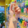 Golden and silver mushroom keychain with full rhinestones on a metal ring lanyard - Full Drill Mushroom-Coffee Gold