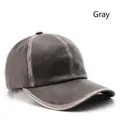 Casquette de baseball gris foncé vintage avec texture cuir vieilli et 6 panneaux - Gris