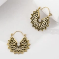 Vintage hollow mandala fan earrings in antique gold finish for bohemian style - Antique Gold (7755)