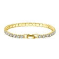 Classic gold tennis bracelet with brilliant white round cut cubic zirconia stones - Machine-made Tennis Chain 4mm Thick Electroplated 14k Gold 16.5cm Long Approximately 7.9g.