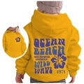 Bright yellow kids wave print hoodie with vintage back design and comfortable fit - 100cm / Yellow (Purple Print)
