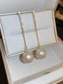 Golden long drop earrings with sparkling rhinestones and large lustrous pearls in box - Silver Post Long Pearl Rhinestone (21#)