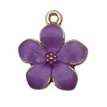 Purple flower charm with golden edges and enameled finish for DIY jewelry - Purple Sakura (14x16mm)