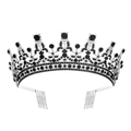 Elegant silver crown featuring black crystals and hair combs for bridal parties - Silver Base with Black Rhinestones