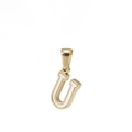 Classic gold stainless steel U-letter pendant with white enamel inlay for women - Letter U