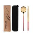 Pink and gold stainless steel cutlery set with portable case and retail box - Pink Gold Spoon Chopsticks 2-Piece Set - Black Box