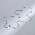 S925 sterling silver beaded chain necklace with polished silver balls in curved layout - 3mm Bead Cable Chain / White Gold