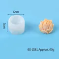 White silicone mold with finished pink 3D peony flower candle showing 6x5cm size - Lotus(60-1081) / White