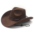 Classic dark brown suede western cowboy hat with leather band and adjustable chin strap - M (56-58cm) / Brown