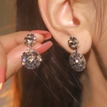 Champagne crystal snowflake earrings in a luxurious drop design with sparkling rhinestones - Leopard Print