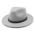 Classic grey wool felt fedora hat with a contrast ribbon and metal logo emblem - M (56-58cm) / Light Heather Grey