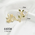 Detailed close-up of golden rose branch pendants with white petals and green leaves - 4405# White Flower Branch