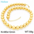 Collana con perle vuote dorate da 12 mm con chiusura a moschettone e catenina - Collana di perle / Collana d'Oro (KN287509-KFC)