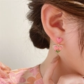 Pink heart tulip drop earrings with gold rim and silver needles for a sweet girlish style - Tulip Heart Earrings (24#) / Pink Gold