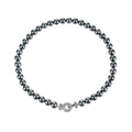 Polished dark grey pearl necklace featuring a diamond-encrusted silver ring buckle - Green Black