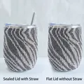 Glittering 12oz diamond wine tumblers in silver and dark grey with lids and metal straw - Zebra Stripes