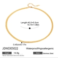 Goldene Edelstahl Schlüsselkette mit 40+5cm Länge, wasserfest und hypoallergen - Flache Quadratische Kette (JDN0305022)