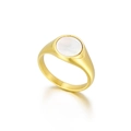 Anillo de sello minimalista de acero inoxidable dorado con nácar blanco redondo para mujer - US 6 / Dorado (KR100772-KFC)