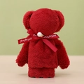 Red coral fleece towel shaped as a bear with pearl ribbon, ideal as a gift - 30*30cm / Solid Pearl Bear Wine Red