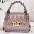 Translucent gray PVC jelly bag with leaf pattern, gold lock and chain strap - Black
