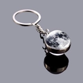 Solar system moon keychain with double-sided glass galaxy pendant on silver metal chain - Moon