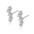 Elegant 925 sterling silver stud earrings with five curved sparkling zircons for women - Five-Stone Row Studs / Silver