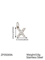 Polished stainless steel letter X pendant with micro-pave cubic zirconia and dimensions - Letter X / Steel