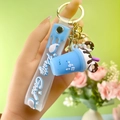 Blue milkshake cup keychain with donuts and blue Pretty Good strap in hand - 3-Piece Set Milk Tea Cup / Blue