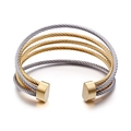 Minimalist five-strand cable woven open cuff bracelet with gold and silver color finish - Gold & Steel Color (KB86953-Z)