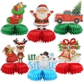 Lot de 6 centres de table en nid d'abeille de Noël avec Père Noël, renne et bonhomme de neige - Centre de Table Nid d'Abeille Noël