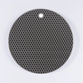Dark grey round silicone trivet with honeycomb texture and hanging hole for kitchen use - Light Grey 7C