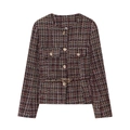 Women's tweed jacket in multi-color weave with metal buttons and matching belt - XS / Mixed Multi-color