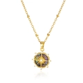 Golden compass necklace with mother of pearl inlay and white zircon accents - Star Compass Shell Pendant (N07109)
