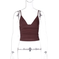 Close-up of brown V-neck camisole featuring stylish ruched fabric details on a mannequin - XS / Coffee Brown