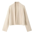 Beige Damen Strickjacke mit weitem Revers und überschnittenen Schultern im Grobstrick - S / Aprikose