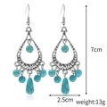 Vintage silver teardrop earrings with bohemian lapis turquoise beads and 7cm dimensions - E2203-3 Hollow Teardrop Turquoise Earrings