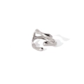 Macro shot of silver polished irregular fluid open ring with sleek organic shapes - Silver Abstract Flow Style (TR4012-S)