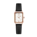 Damen Quarz-Armbanduhr mit rechteckigem Roségold-Gehäuse und schwarzem Lederarmband - Roségoldgehäuse Weißes Zifferblatt Schwarzes Armband