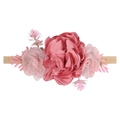 Pink floral baby headband with satin flowers and soft elastic nylon band for infants - Style 38(38)