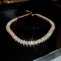 Sparkling diamond-studded choker necklace detail showing the intricate crystal craftsmanship - Necklace #19 - Eco-friendly - Gold