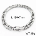 Sleek silver stainless steel Cuban link chain bracelet with a classic buckle clasp - Style D 7mm-180mm(KB165992-ZZ)