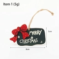 Miniature 7cm wooden Christmas tree ornament with red bow and Merry Christmas text - Merry Christmas Wooden Tag
