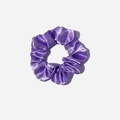 Vibrant purple satin hair scrunchie with smooth silk texture and elastic design - Taro Purple