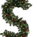 S-shaped flocked Christmas garland with pine cones, red berries and warm LED lights - 1.8m Mixed Garland (3m 30LEDs Lighted)